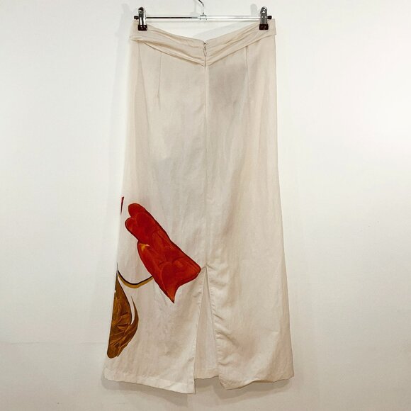 Last Chance! New Vince Tencel Painted Abstract Sarong Midi Skirt Cream M $395 - Picture 3 of 6